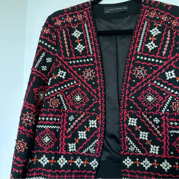 ZARA Ethnic Boho Embroidered Jacket Red Black Beaded Embellished Medium - Picture 3 of 16